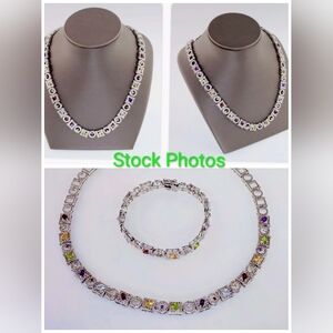 Ross Simons: Geometric Sterling Silver Authentic Multi-Gem Necklace & Bracelet